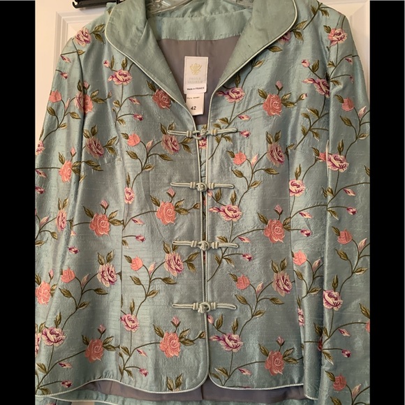 Vintage Paule Vasseur Made In France 100% Silk Embroidered Pant Suit - Picture 2 of 16